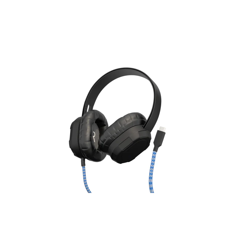 MaxCases Extreme Headset w/braided cable, inline volume control and built-in microphone w/USB-C connector (Black) - Image 2