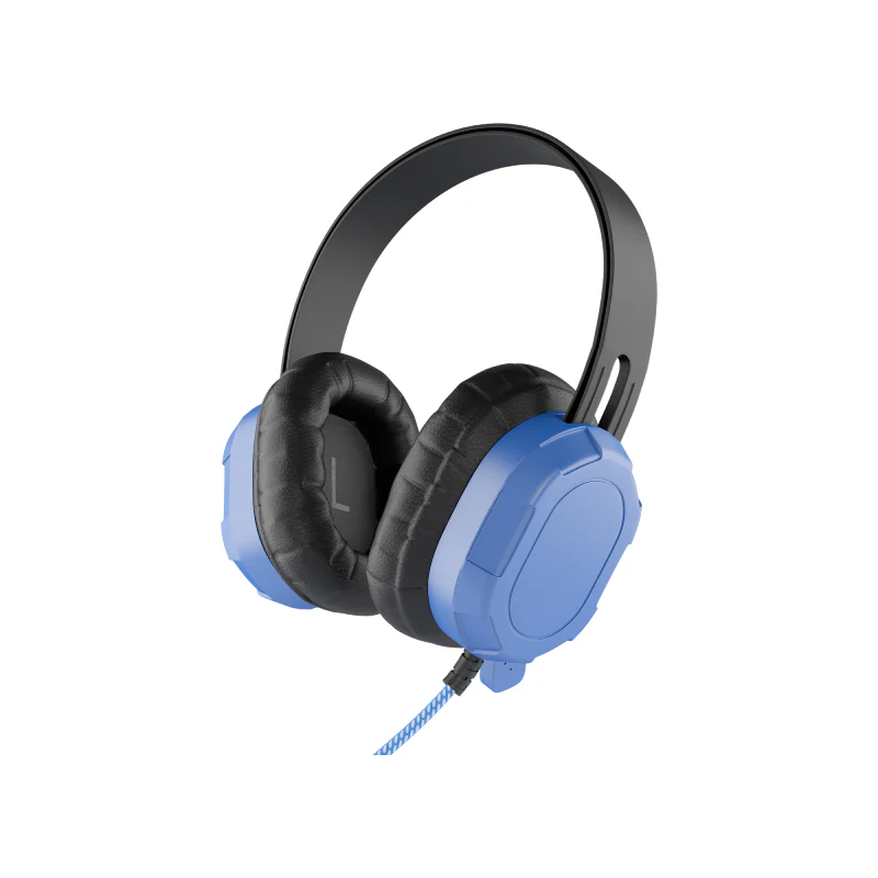 MaxCases Extreme Headset w/braided cable, inline volume control, built-in microphone, 3.5mm connector, breakaway adapter (Blue)