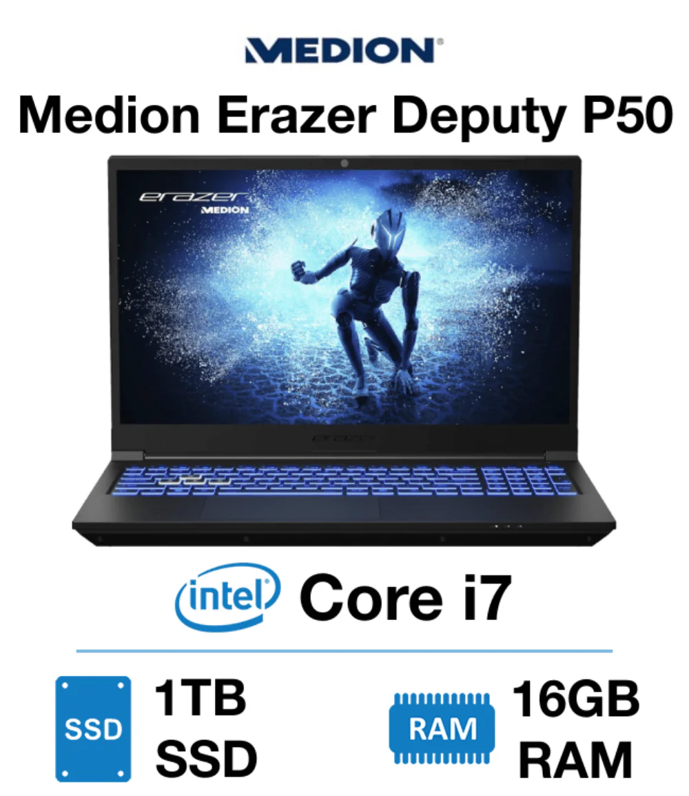 Medion Erazer Deputy P50 | Core i7 13th Gen | 16GB RAM | 1TB SSD | Windows 11 Home | Webcam | Standard | 1 Year Warranty | New